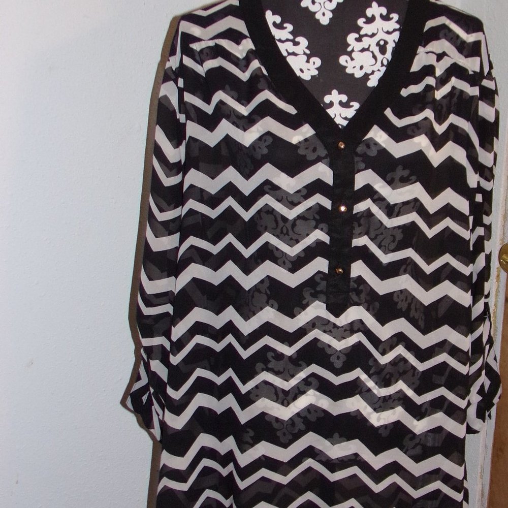 Pure Energy Black/White Sheer Blouse